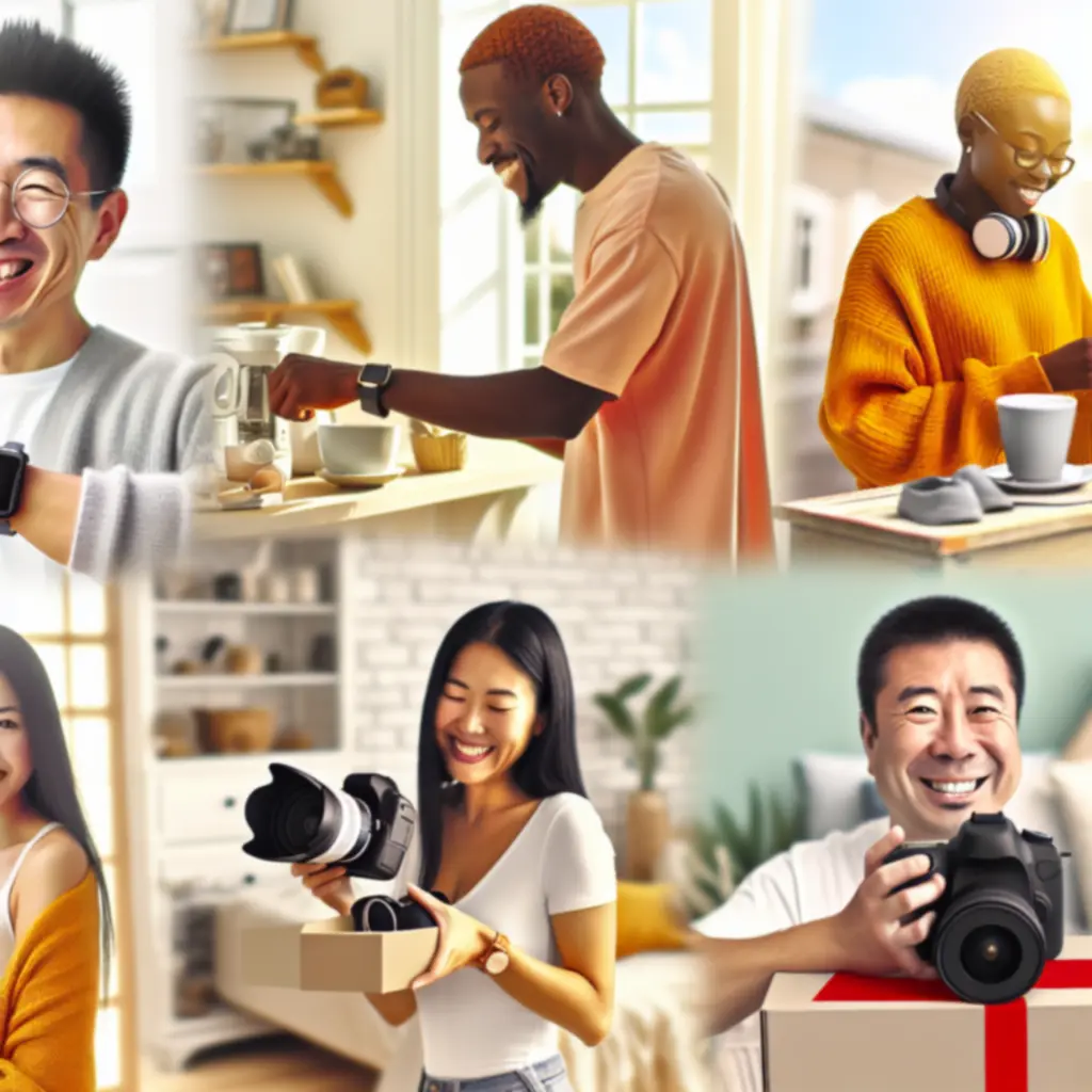 Collage van klantenreviews en productfoto's